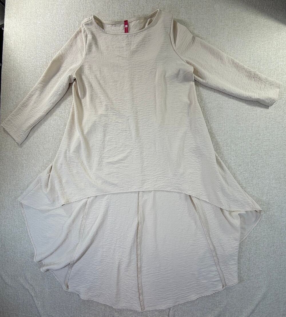 IC Collection Women's Cream Medium Textured Long Sleeve Lagenlook Tunic Top Boho